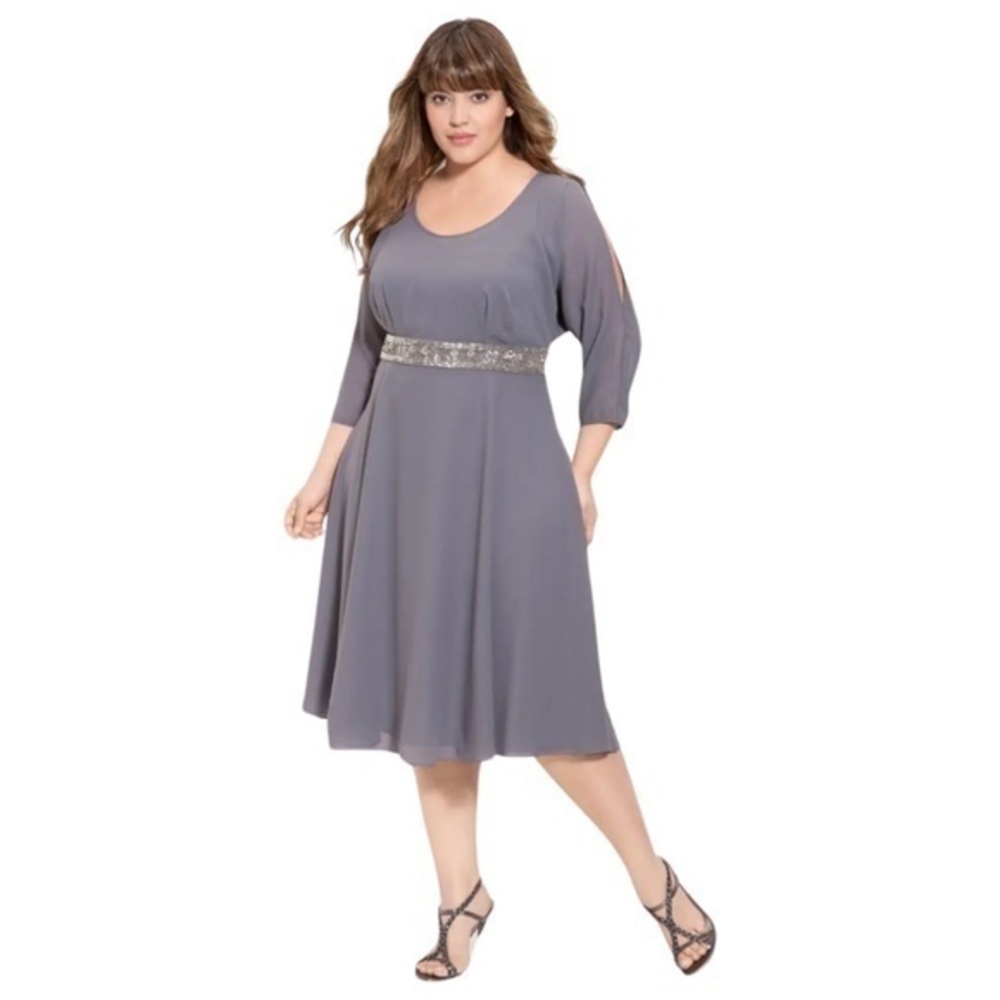 JS Collections Nordstrom Dress Size 22W Formal Gray Midi Embellished Waist NEW